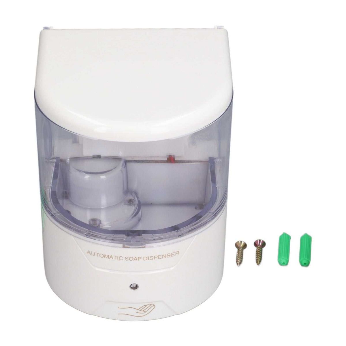 600ml Automatic Soap Dispenser in white ABS plastic with a clear tank, rounded body, and touchless sensor
