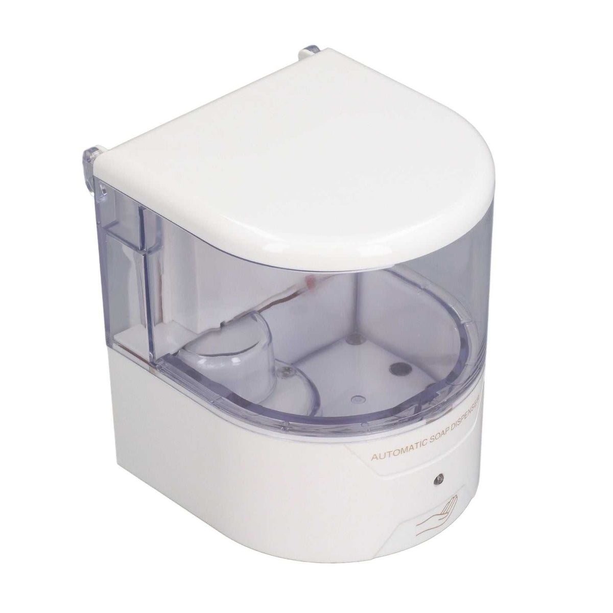 600ml Automatic Soap Dispenser with a white ABS plastic body, clear tank, and rounded wall-mounted design