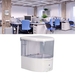 600ml Automatic Soap Dispenser with a white ABS body, clear tank and compact wall-mounted design