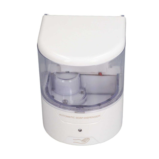 600ml Automatic Soap Dispenser in white ABS plastic with a translucent tank, curved cover and touchless sensor design