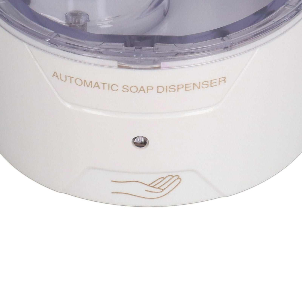 600ml Automatic Soap Dispenser in white plastic with a transparent tank, sensor indicator and hand symbol on the front
