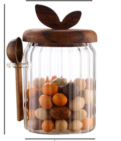 Borosilicate Glass Storage Jar – 600ml Airtight Canister with Acacia Wood Lid & Integrated Spoon