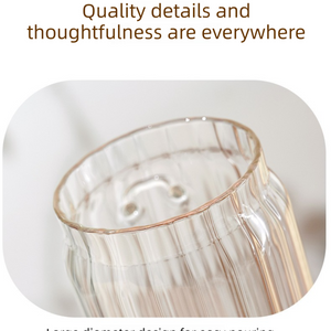600ml Premium Borosilicate Glass storage jar with a clear, ribbed cylindrical body and wide mouth for easy pouring