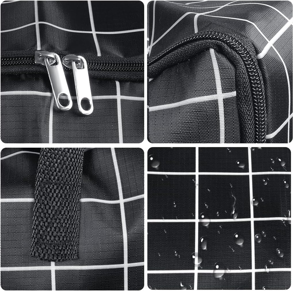 75L Large Storage Bags in black Oxford cloth with a white grid pattern, dual zippers, reinforced webbing handles and water-resistant surface