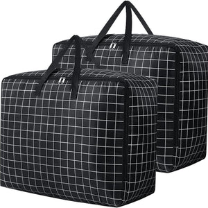 75L Large Storage Bags in black Oxford cloth with a white grid pattern, zip closures and reinforced carry handles