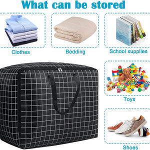 75L Large Storage Bags in black with a white grid pattern, zip closure and reinforced carry handles