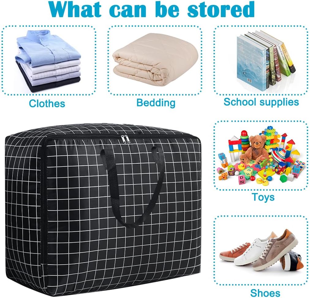 75L Large Storage Bags in black with a white grid pattern, zip closure and reinforced carry handles