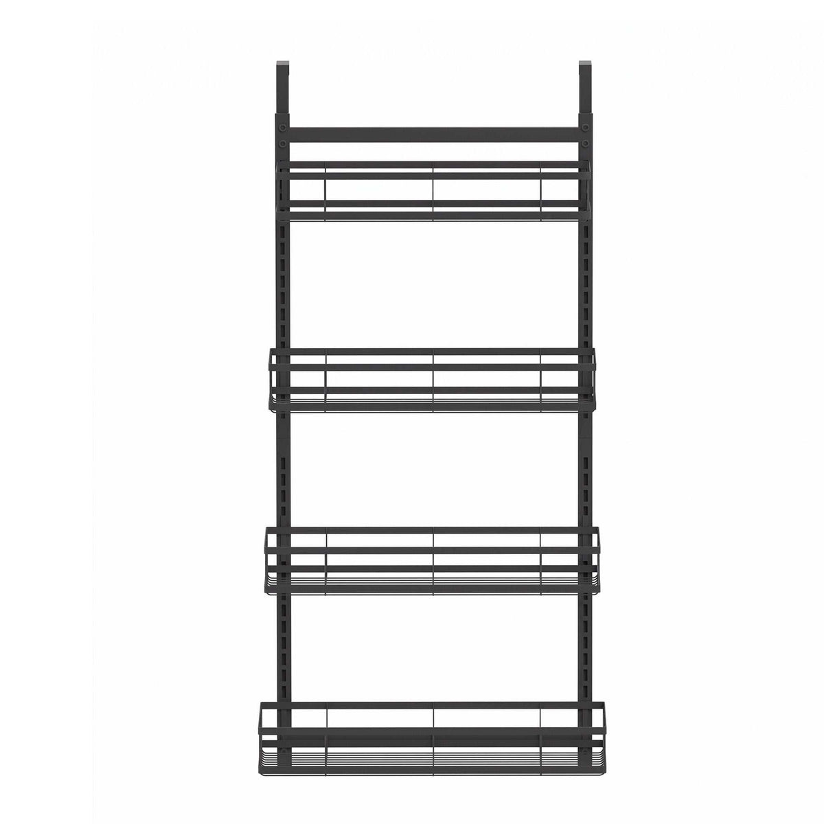 Artiss Over Door Bathroom Rack in black iron, featuring four open wire baskets with adjustable spacing on a slim frame