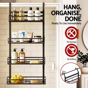 Artiss Over Door Bathroom Rack with a black iron frame and four open baskets for bathroom toiletries