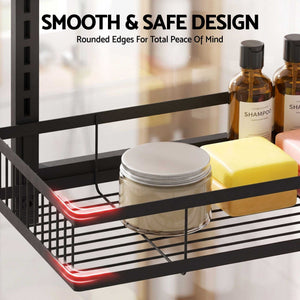 Artiss Over Door Bathroom Rack showing a black iron basket with smooth rounded edges and a sturdy wire base
