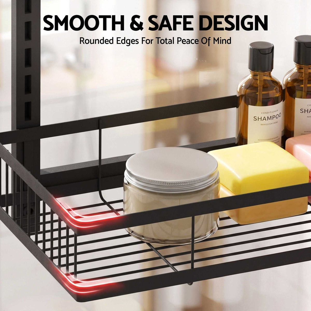 Artiss Over Door Bathroom Rack showing a black iron basket with smooth rounded edges and a sturdy wire base