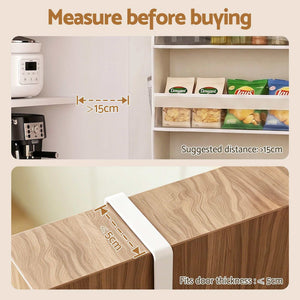 Over Door Storage Hangers with a white metal hook shown measuring door clearance and fitting a door up to 5 cm thick