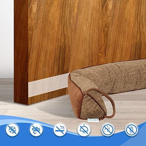 Weighted Door Draft Stopper in brown woven fabric, triangular padded wedge with a loop strap at the end