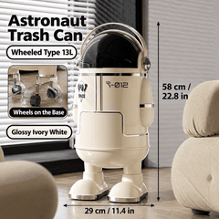 13L Astronaut Rubbish Bin with Sliding Lid & Wheels – Beige