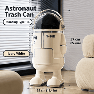 13L Astronaut Rubbish Bin with Sliding Lid & Wheels – Beige