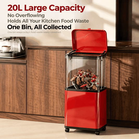 20L Height-Adjustable Rubbish Bin with Wheels – Green