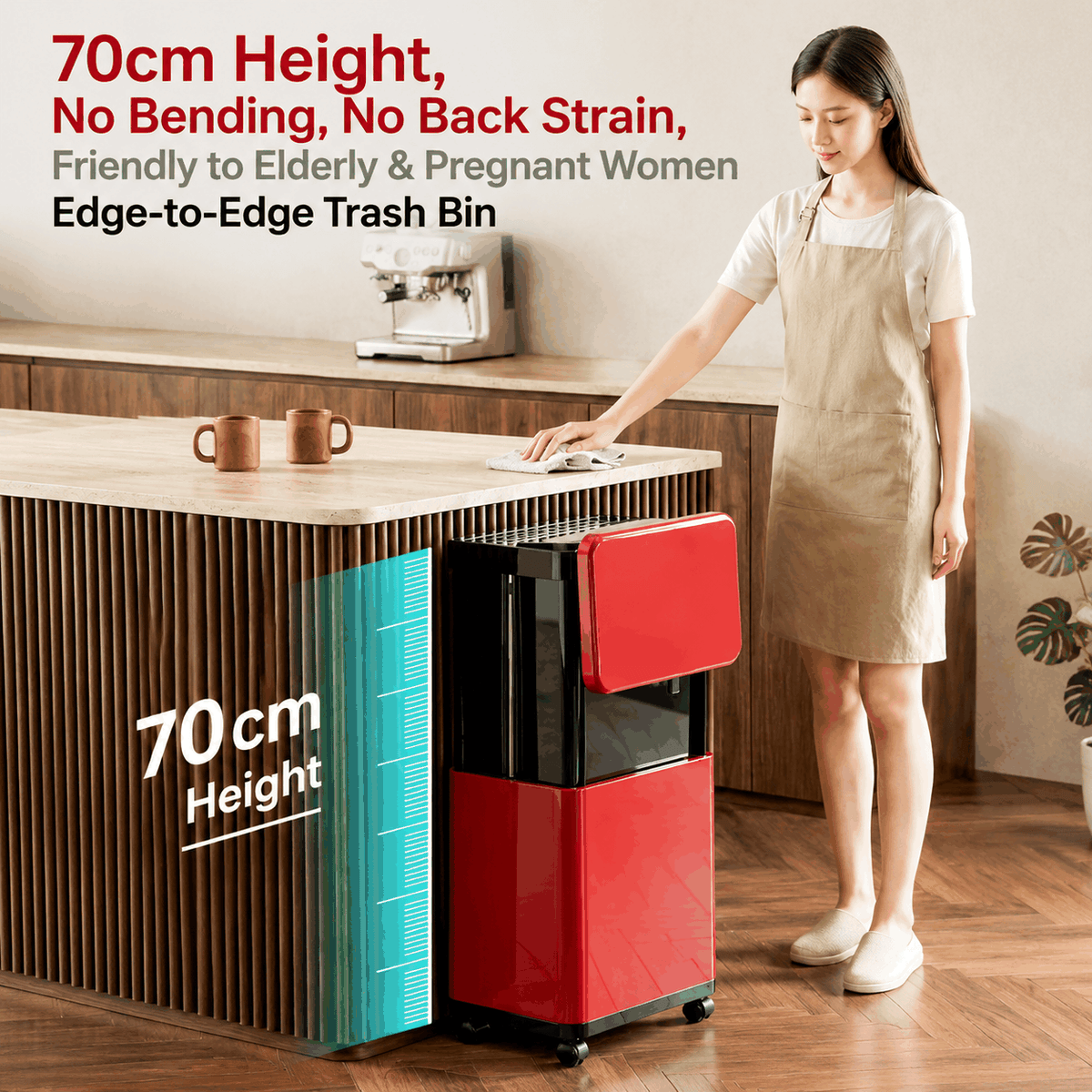 20L Height-Adjustable Rubbish Bin with Wheels – Green