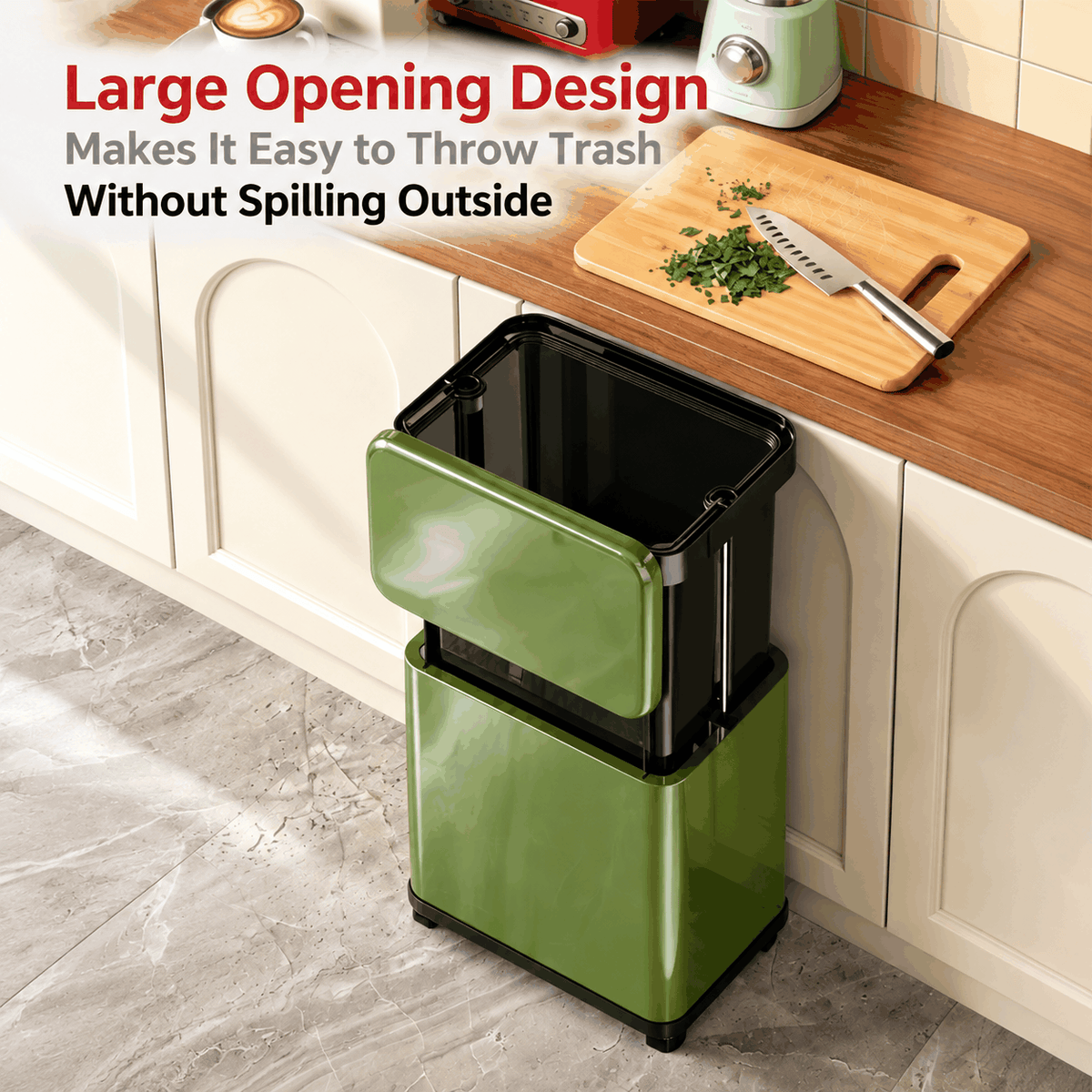 20L Height-Adjustable Rubbish Bin with Wheels – Green