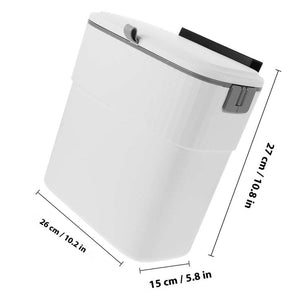 Trash bin in White PP ABS plastic with a smooth rectangular body, hinged lid and pull-and-lift opening mechanism