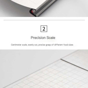 stainless steel cheese slicer with a silver measurement grid board, cutting wire, metal frame and red silicone feet