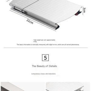 Stainless steel cheese slicer with a grey gridded cutting board, wire blade, metal handle and red anti-slip feet