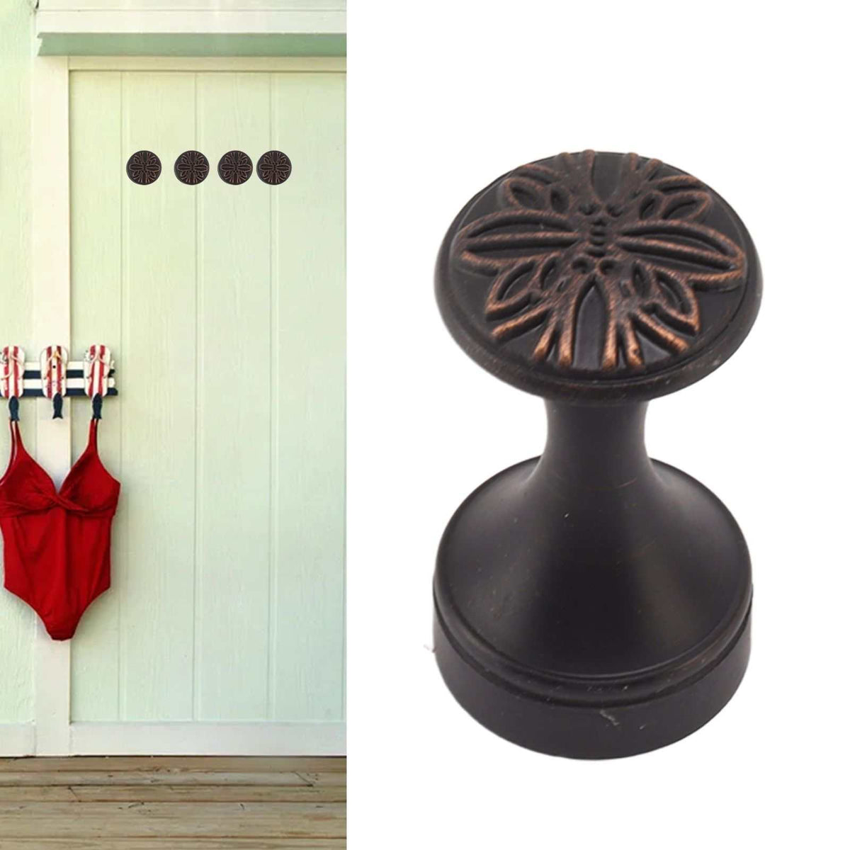 Bathroom Towel Hook Copper with a dark bronze finish, round floral embossed knob and sturdy flared base