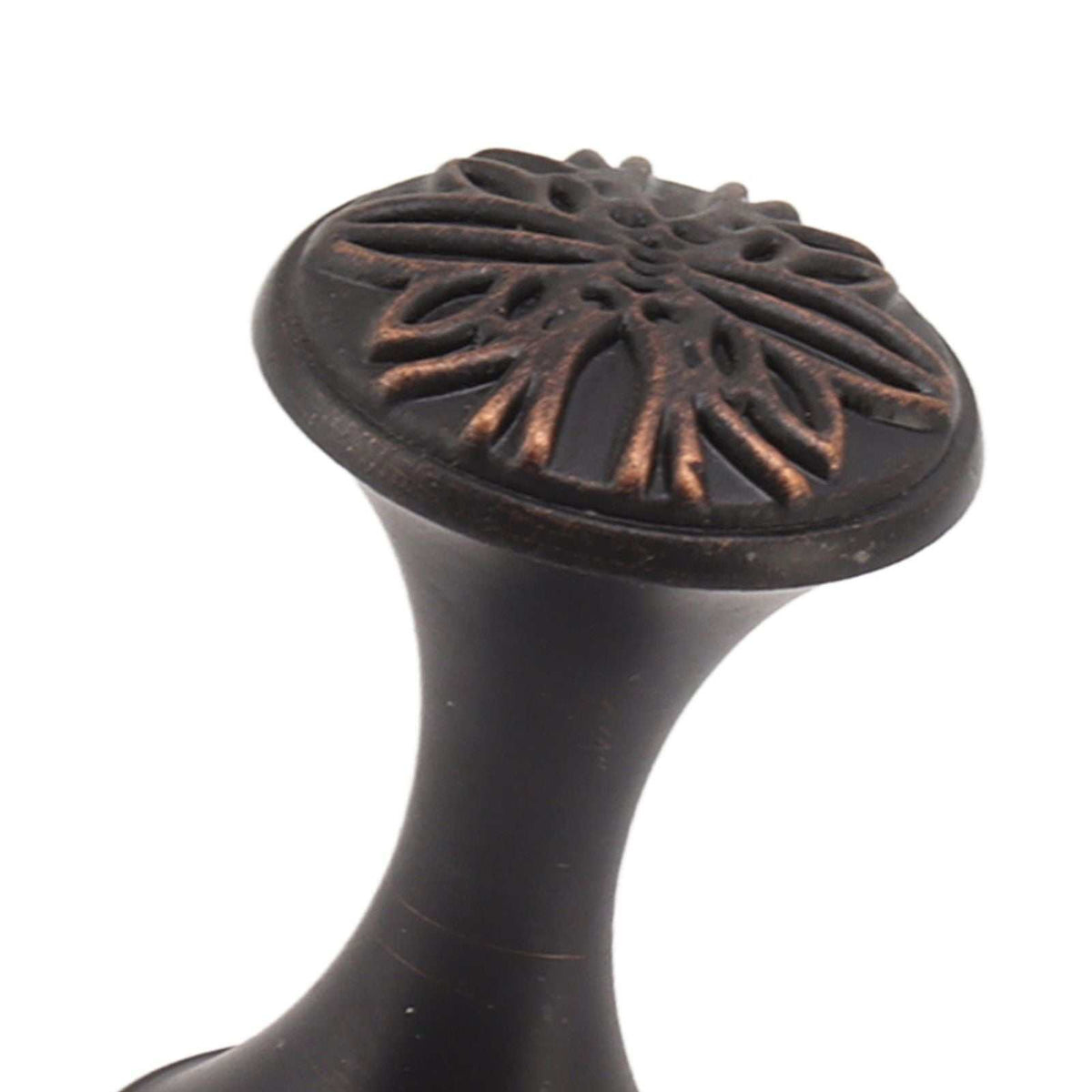 Bathroom Towel Hook Copper knob with a dark bronze finish, ornate raised floral pattern and flared stem
