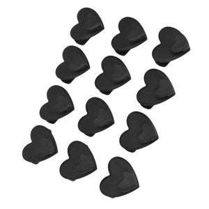 12pcs Clothes Hanger connector hooks in black plastic, each with a heart-shaped clip for cascading hangers