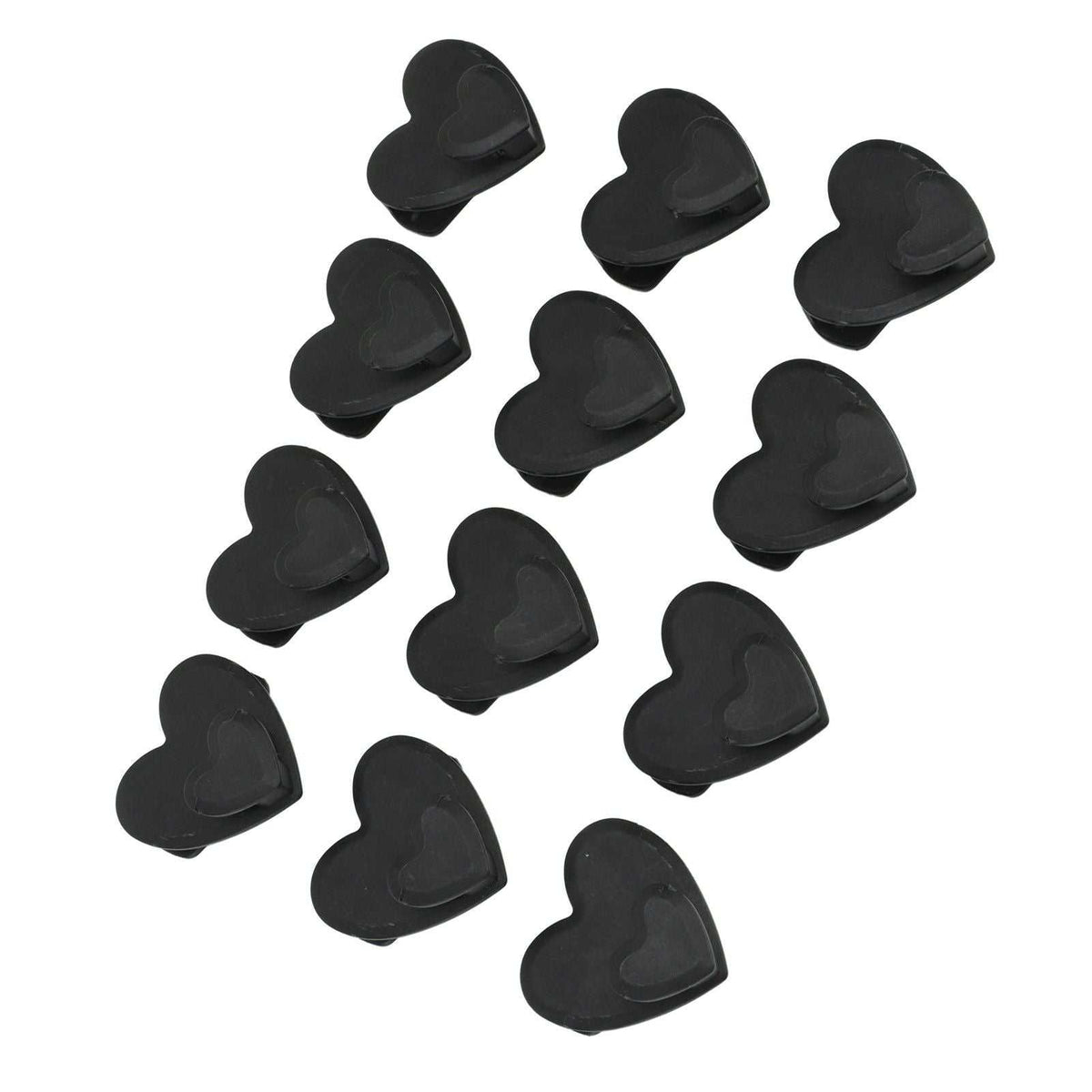12pcs Clothes Hanger connector hooks in black plastic, each with a heart-shaped clip for cascading hangers