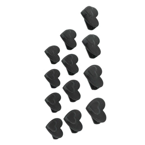 12pcs Clothes Hanger connector hooks in black plastic, with compact heart-shaped clips for cascading wardrobe storage