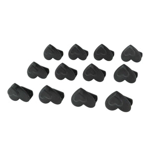 12pcs Clothes Hanger connector hooks in black plastic, with a compact heart-shaped profile for cascading wardrobe storage
