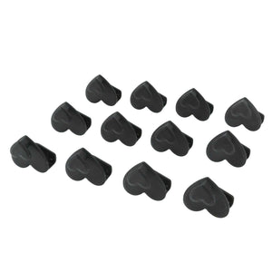 12pcs Clothes Hanger connector hooks in black plastic, with compact curved clips for cascading wardrobe storage