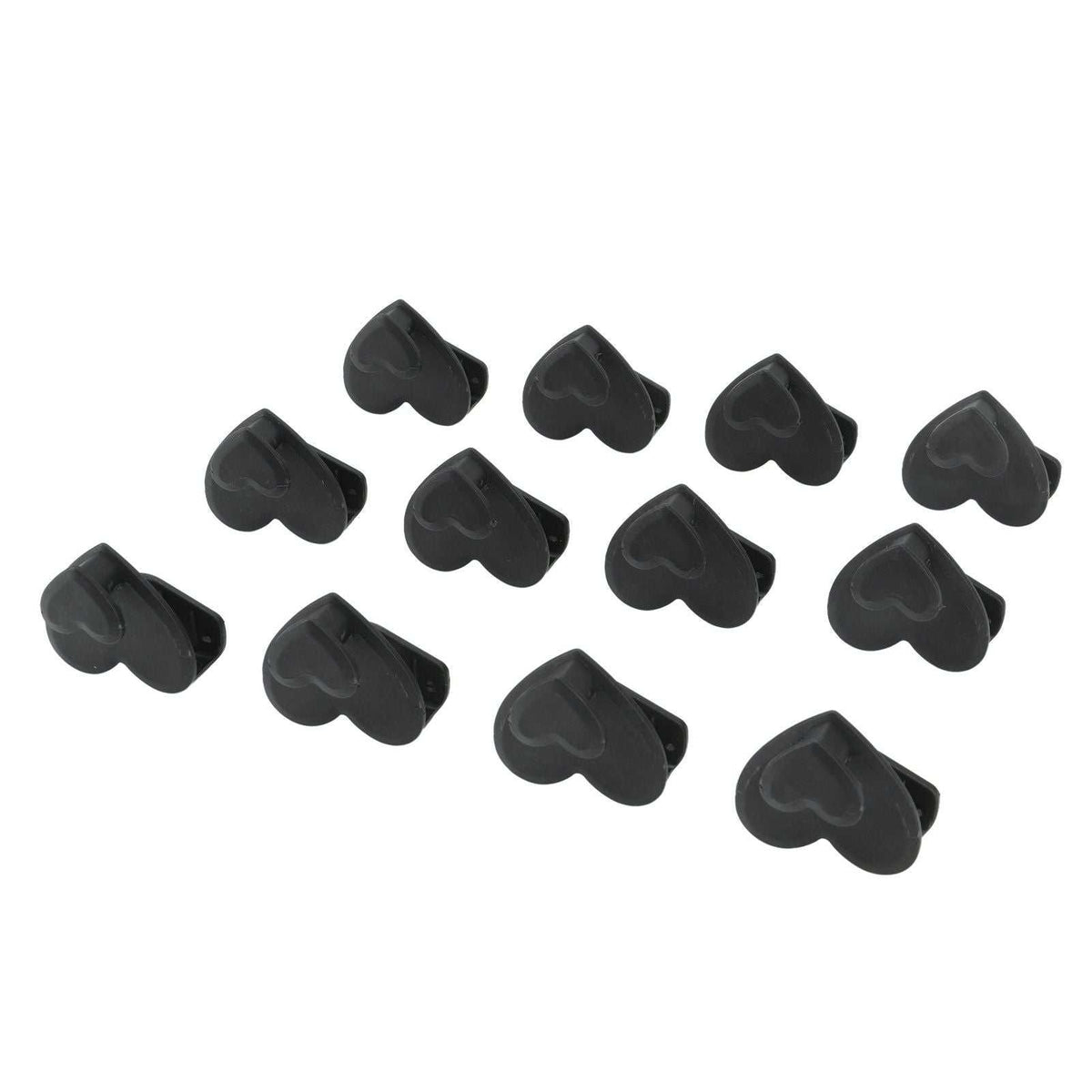 12pcs Clothes Hanger connector hooks in black plastic, with compact curved clips for cascading wardrobe storage