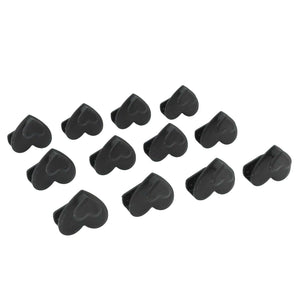 12pcs Clothes Hanger connector hooks in black plastic, with a compact heart-shaped profile for cascading wardrobe storage