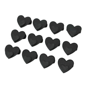 12pcs Clothes Hanger connector hooks in black plastic, each with a heart-shaped body and small hanging tab