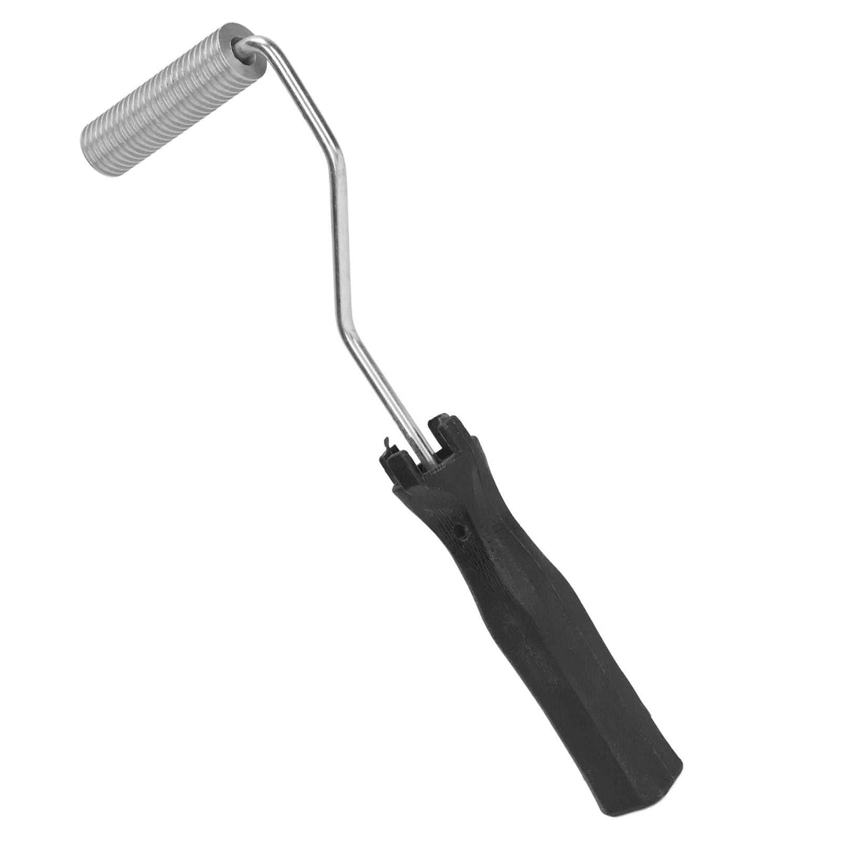 Aluminium Alloy Bubble Roller with a ribbed silver metal roller, bent steel shaft and long black plastic handle