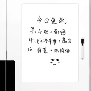 Magnetic Refrigerator Note Sticker with a white writable board, handwritten Chinese menu, and attached dry-erase marker