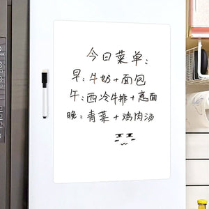 Magnetic Refrigerator Note Sticker, a white rectangular reusable board with handwritten notes and a black-and-white marker