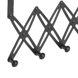 Over Door Hooks expandable black metal rack with a concertina frame and four visible rounded knobs