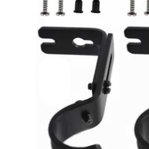 Black iron Adjustable Curtain Rod bracket with a curved rod cradle, slotted wall plate and adjustment screw