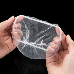 200 Pcs Sink Strainer Bag in white polyester mesh, with a fine netted body and elastic rim for fitting sink drains.
