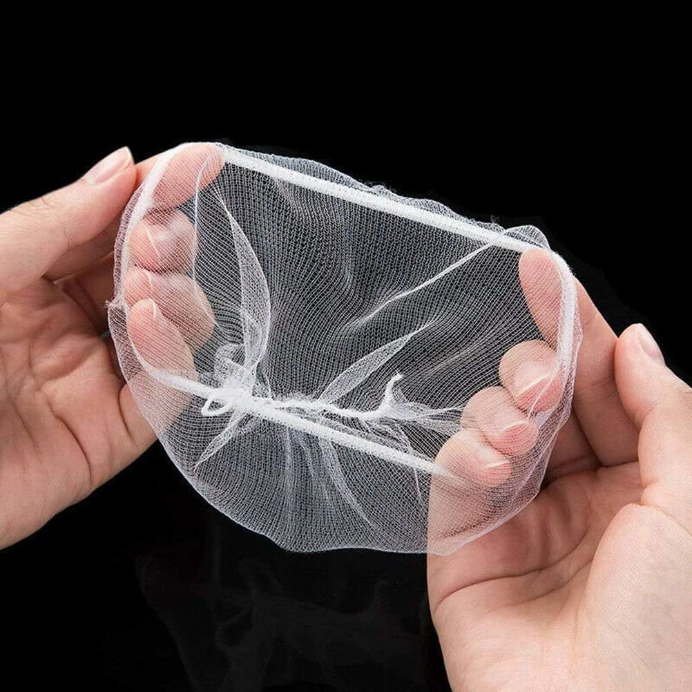 200 Pcs Sink Strainer Bag in white polyester mesh, with a fine netted body and elastic rim for fitting sink drains.