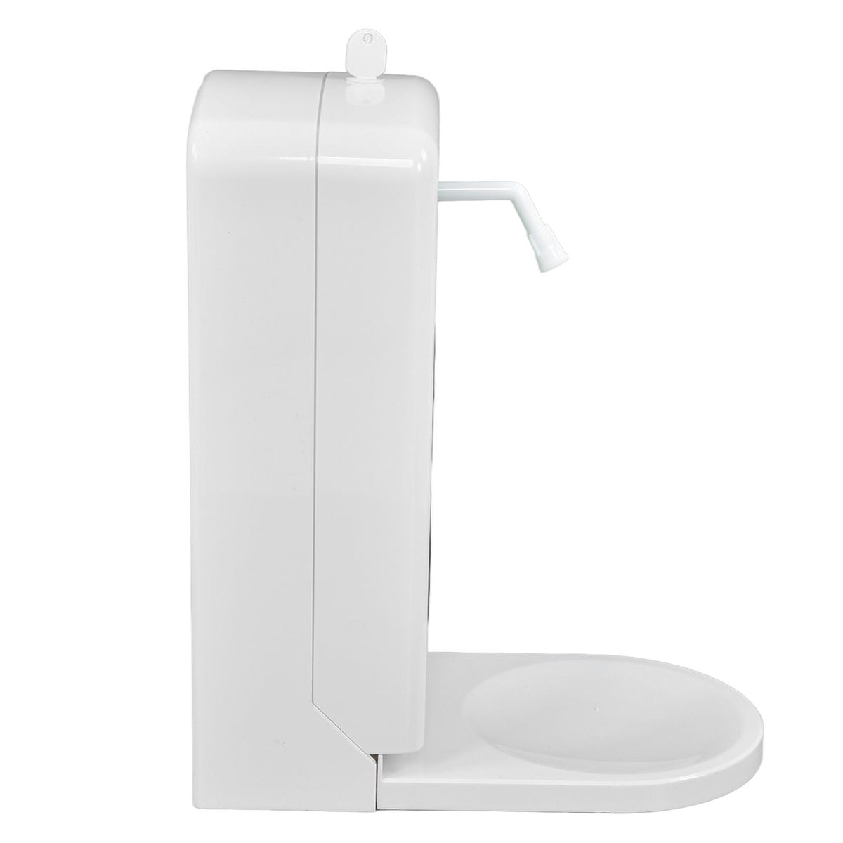 1000mL Automatic Soap Dispenser in white plastic with a slim pump nozzle and integrated oval drip tray