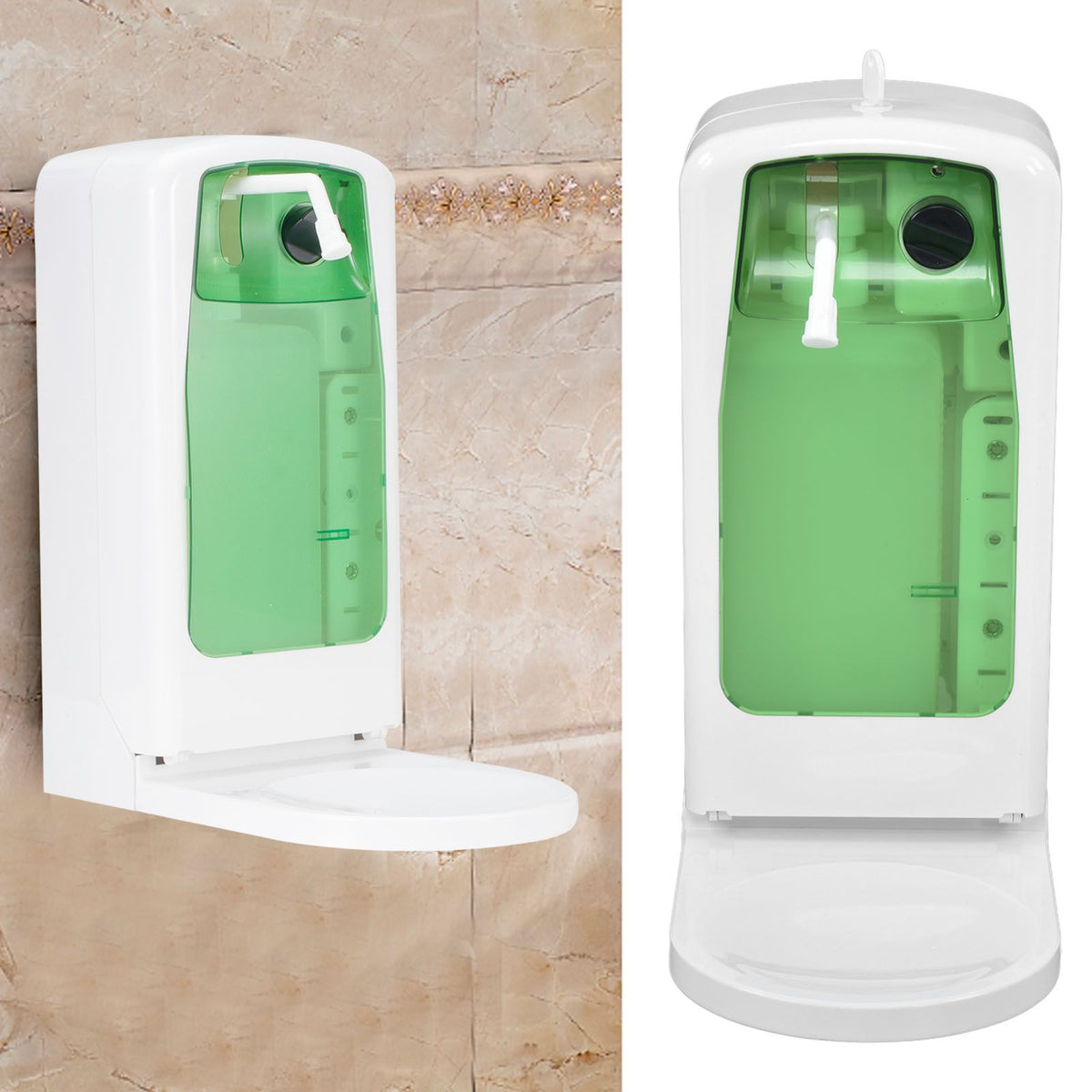 1000mL Automatic Soap Dispenser with a white ABS body, translucent green front panel, black sensor and drip tray