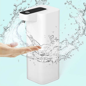Infrared Automatic Sensor soap dispenser in white ABS plastic with black top panel and touchless hand sensor