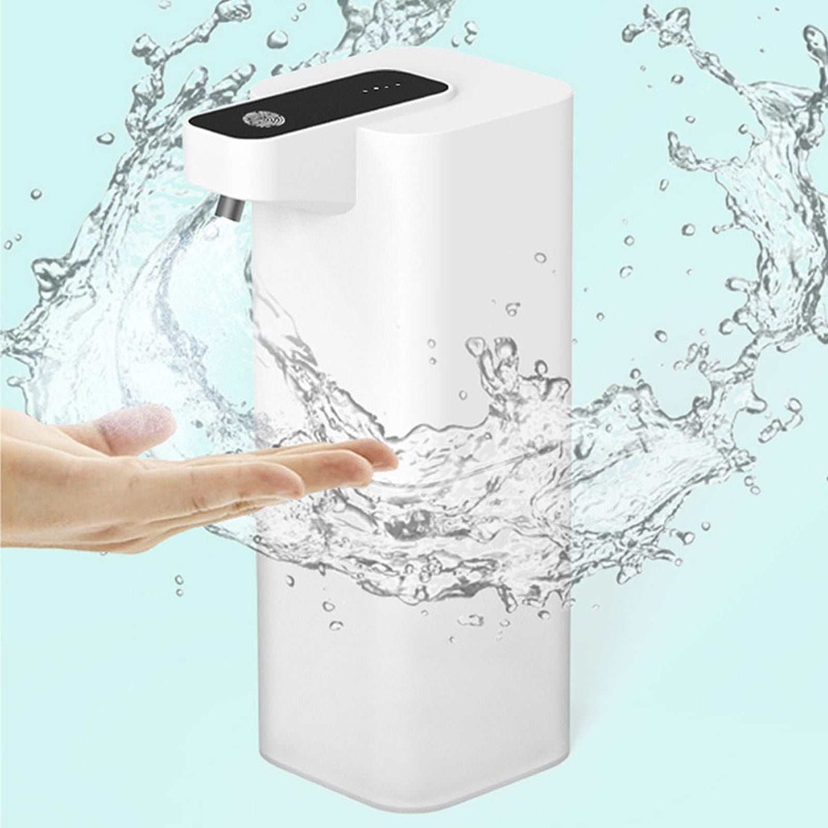 Infrared Automatic Sensor soap dispenser in white ABS plastic with black top panel and touchless hand sensor