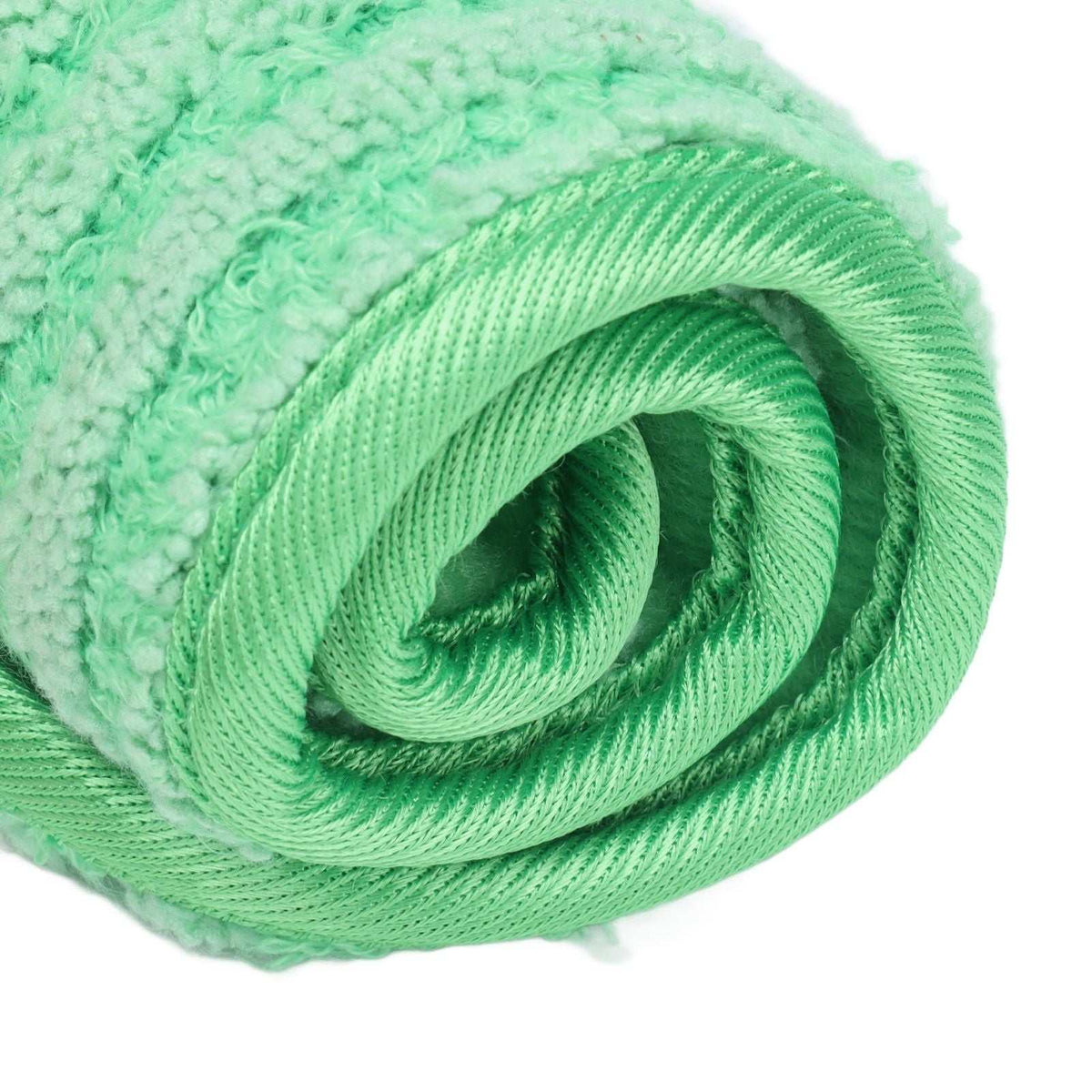 Mop Pad Microfiber in mint green, showing plush absorbent fabric and a textured woven backing rolled together