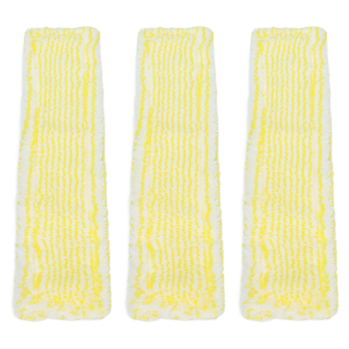 Microfiber Window Cleaner Pad set of three white microfiber pads with yellow woven stripes and soft textured surfaces