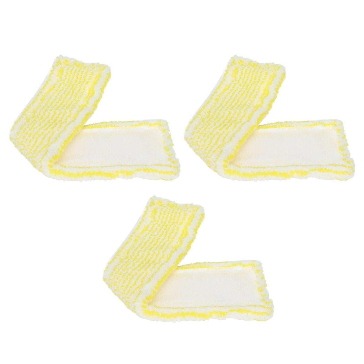 Microfiber Window Cleaner Pad set of three white microfiber pads with yellow stitched edges and looped cleaning texture