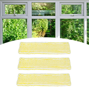 Microfiber Window Cleaner Pad set of three white microfiber pads with yellow wavy stripes and textured loops